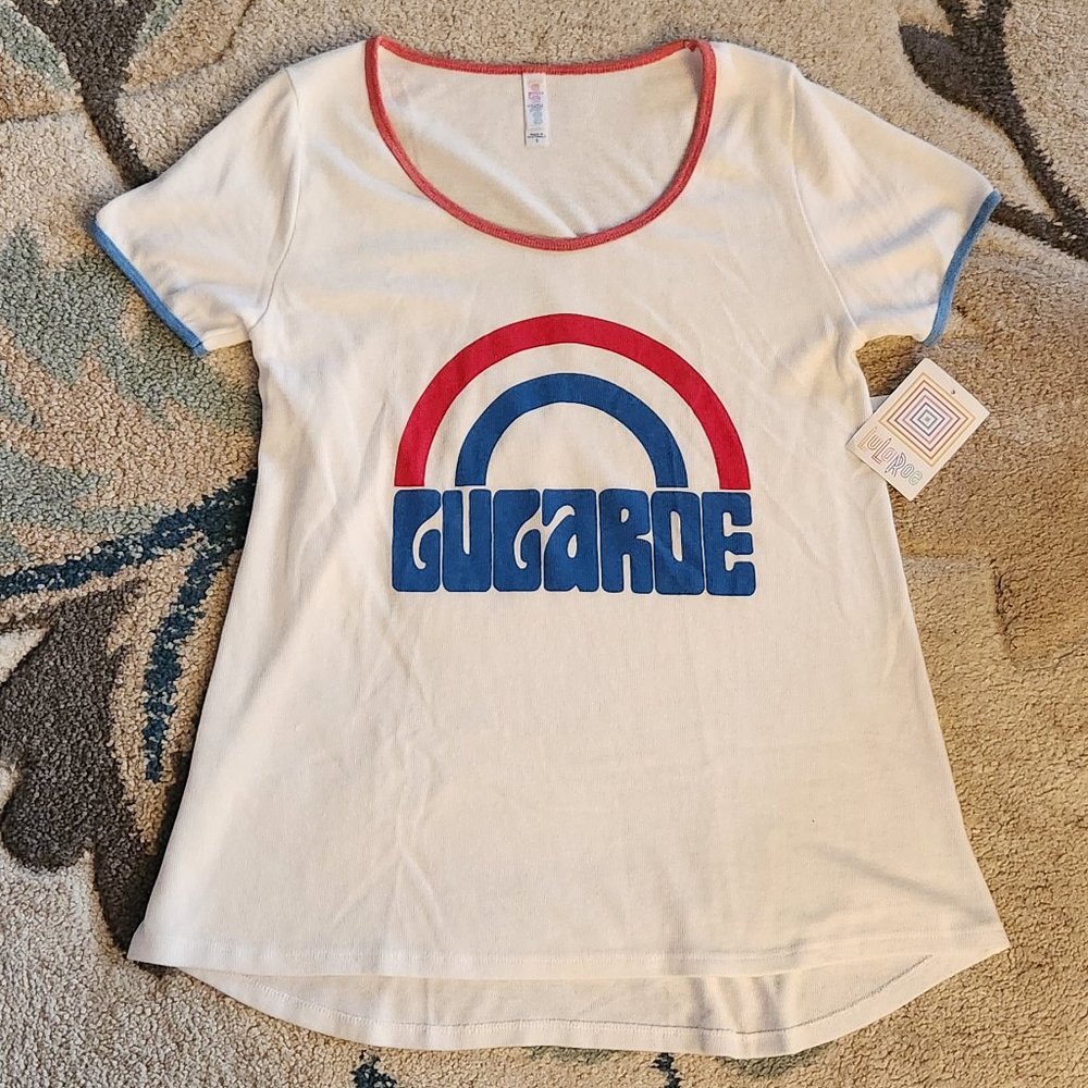 LuLaRoe NWT Classic Red Blue Rainbow Logo Tee Women's Size S